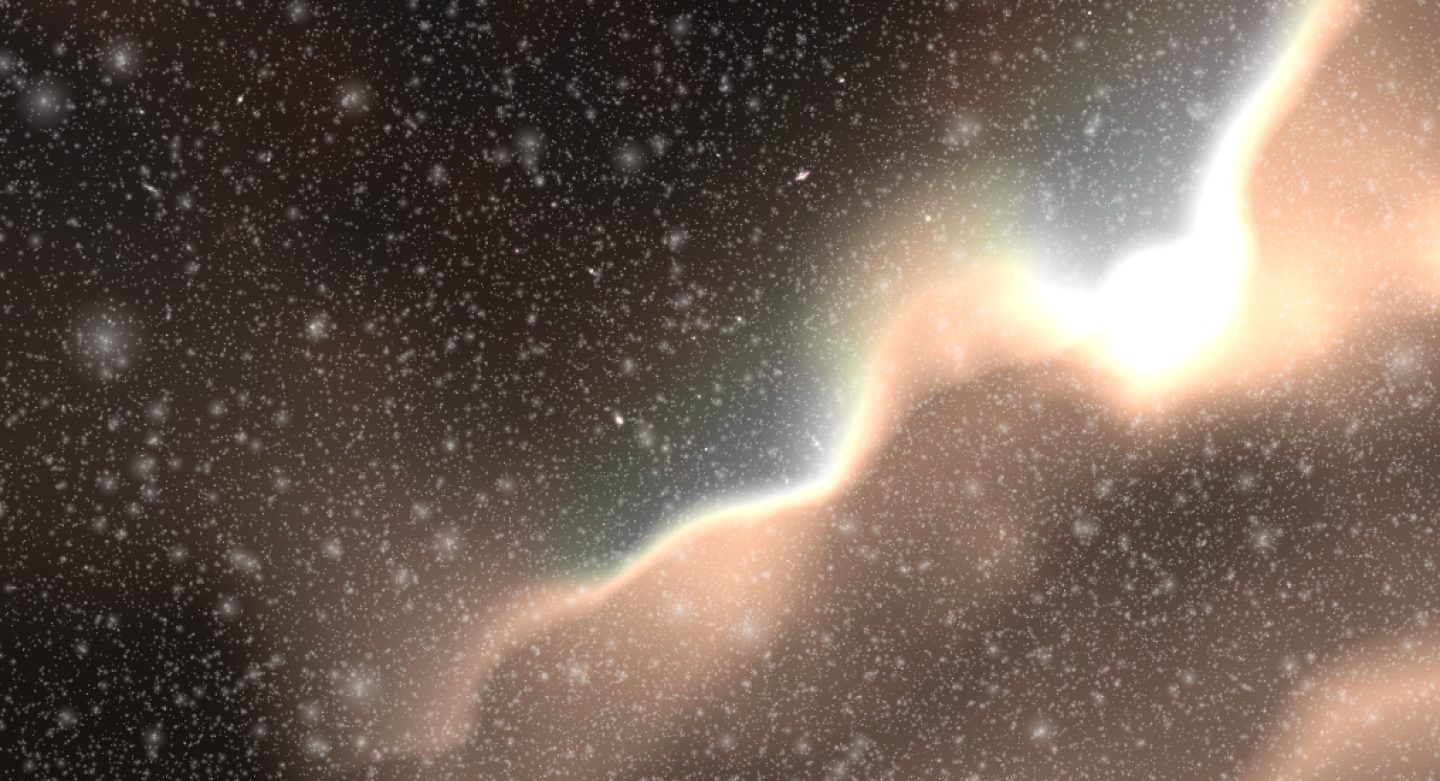 Champ d'étoiles dense traversé de nébuleuses, généré procéduralement par le moteur Galaxia