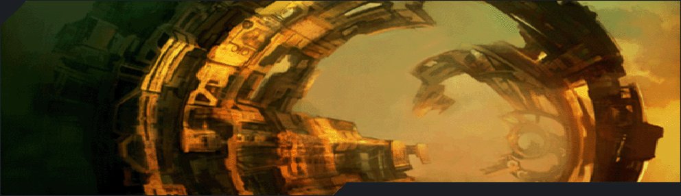 Concept art : station orbitale en anneau baignée d'une lumière ambrée